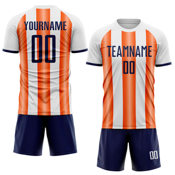Custom White Navy-Orange Gradient Vertical Stripe Argentina Style Sublimation Soccer Uniform Jersey