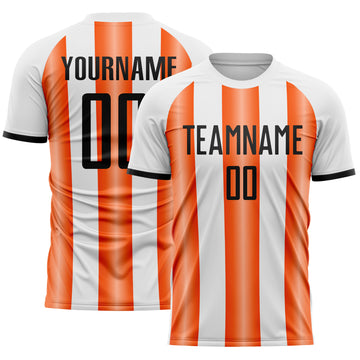 Custom White Black-Orange Gradient Vertical Stripe Argentina Style Sublimation Soccer Uniform Jersey