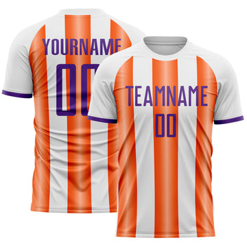 Custom White Purple-Orange Gradient Vertical Stripe Argentina Style Sublimation Soccer Uniform Jersey