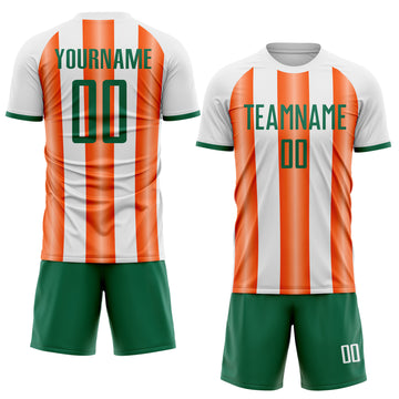 Custom White Kelly Green-Orange Gradient Vertical Stripe Argentina Style Sublimation Soccer Uniform Jersey