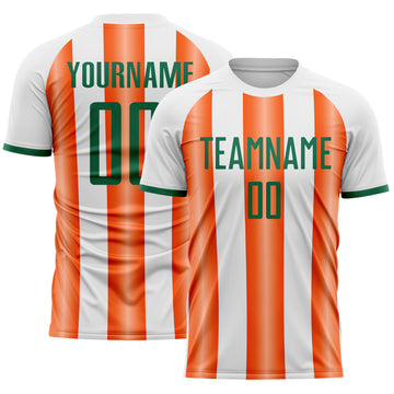 Custom White Kelly Green-Orange Gradient Vertical Stripe Argentina Style Sublimation Soccer Uniform Jersey