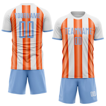Custom White Light Blue-Orange Gradient Vertical Stripe Argentina Style Sublimation Soccer Uniform Jersey