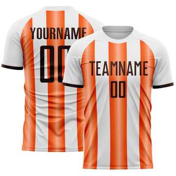 Custom White Brown-Orange Gradient Vertical Stripe Argentina Style Sublimation Soccer Uniform Jersey