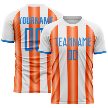 Custom White Powder Blue-Orange Gradient Vertical Stripe Argentina Style Sublimation Soccer Uniform Jersey