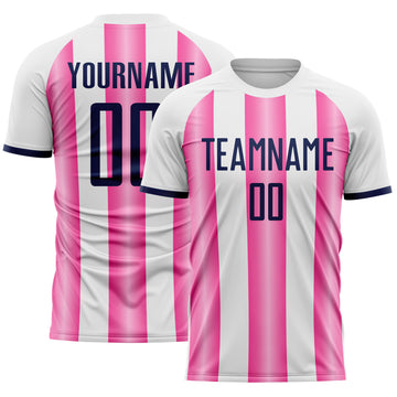 Custom White Navy-Pink Gradient Vertical Stripe Argentina Style Sublimation Soccer Uniform Jersey