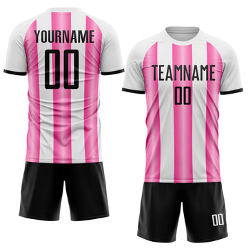 Custom White Black-Pink Gradient Vertical Stripe Argentina Style Sublimation Soccer Uniform Jersey