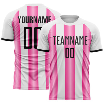 Custom White Black-Pink Gradient Vertical Stripe Argentina Style Sublimation Soccer Uniform Jersey