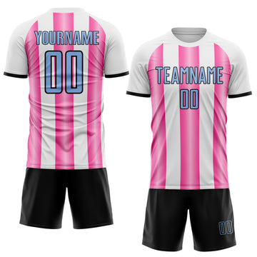 Custom White Light Blue Pink-Black Gradient Vertical Stripe Argentina Style Sublimation Soccer Uniform Jersey