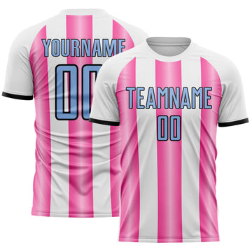 Custom White Light Blue Pink-Black Gradient Vertical Stripe Argentina Style Sublimation Soccer Uniform Jersey