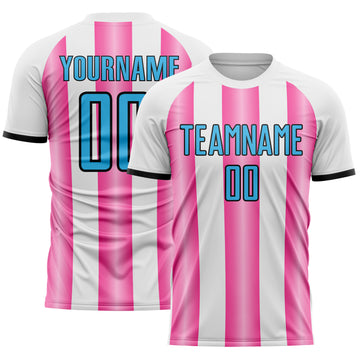 Custom White Sky Blue Pink-Black Gradient Vertical Stripe Argentina Style Sublimation Soccer Uniform Jersey