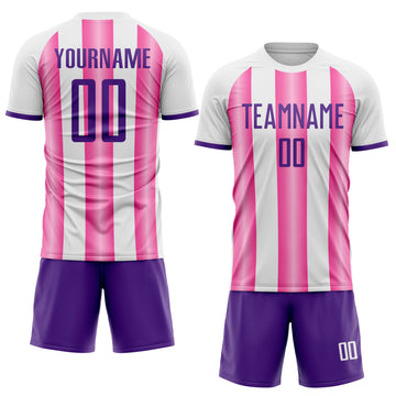 Custom White Purple-Pink Gradient Vertical Stripe Argentina Style Sublimation Soccer Uniform Jersey