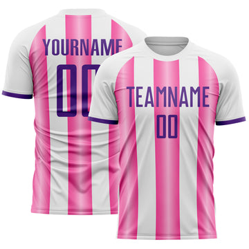 Custom White Purple-Pink Gradient Vertical Stripe Argentina Style Sublimation Soccer Uniform Jersey