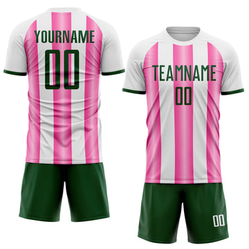 Custom White Green-Pink Gradient Vertical Stripe Argentina Style Sublimation Soccer Uniform Jersey