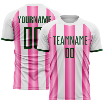 Custom White Green-Pink Gradient Vertical Stripe Argentina Style Sublimation Soccer Uniform Jersey