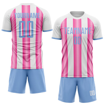 Custom White Light Blue-Pink Gradient Vertical Stripe Argentina Style Sublimation Soccer Uniform Jersey