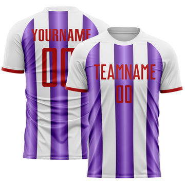 Custom White Red-Purple Gradient Vertical Stripe Argentina Style Sublimation Soccer Uniform Jersey