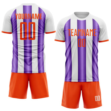 Custom White Orange-Purple Gradient Vertical Stripe Argentina Style Sublimation Soccer Uniform Jersey