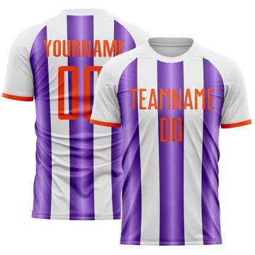 Custom White Orange-Purple Gradient Vertical Stripe Argentina Style Sublimation Soccer Uniform Jersey