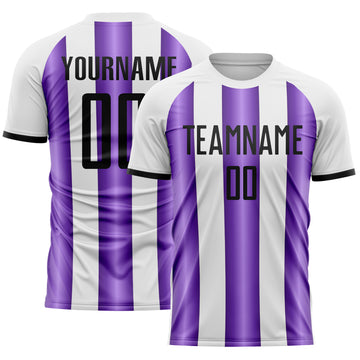 Custom White Black-Purple Gradient Vertical Stripe Argentina Style Sublimation Soccer Uniform Jersey