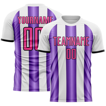 Custom White Pink Purple-Black Gradient Vertical Stripe Argentina Style Sublimation Soccer Uniform Jersey
