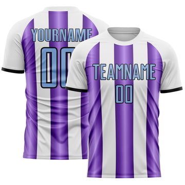 Custom White Light Blue Purple-Black Gradient Vertical Stripe Argentina Style Sublimation Soccer Uniform Jersey