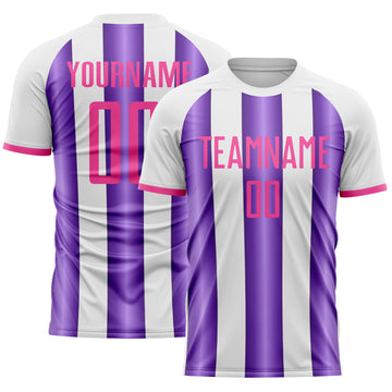 Custom White Pink-Purple Gradient Vertical Stripe Argentina Style Sublimation Soccer Uniform Jersey