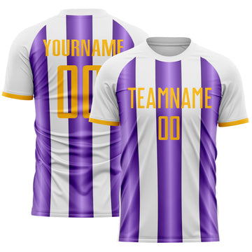 Custom White Gold-Purple Gradient Vertical Stripe Argentina Style Sublimation Soccer Uniform Jersey