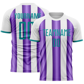Custom White Teal-Purple Gradient Vertical Stripe Argentina Style Sublimation Soccer Uniform Jersey