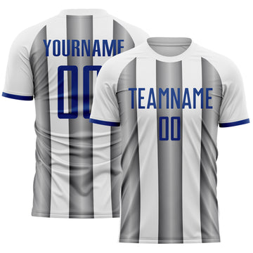Custom White Royal-Steel Gray Gradient Vertical Stripe Argentina Style Sublimation Soccer Uniform Jersey