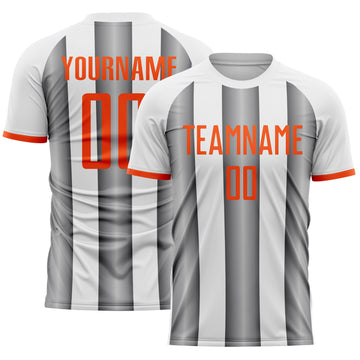 Custom White Orange-Steel Gray Gradient Vertical Stripe Argentina Style Sublimation Soccer Uniform Jersey