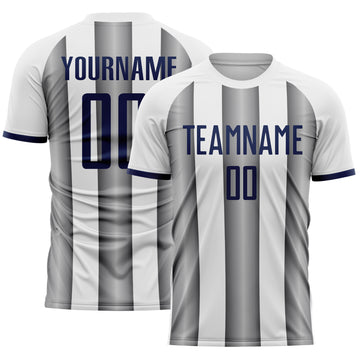 Custom White Navy-Steel Gray Gradient Vertical Stripe Argentina Style Sublimation Soccer Uniform Jersey