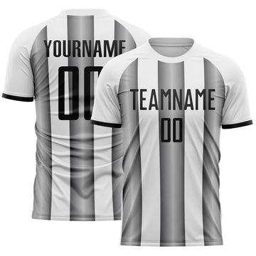 Custom White Black-Steel Gray Gradient Vertical Stripe Argentina Style Sublimation Soccer Uniform Jersey