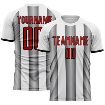 Custom White Red Steel Gray-Black Gradient Vertical Stripe Argentina Style Sublimation Soccer Uniform Jersey