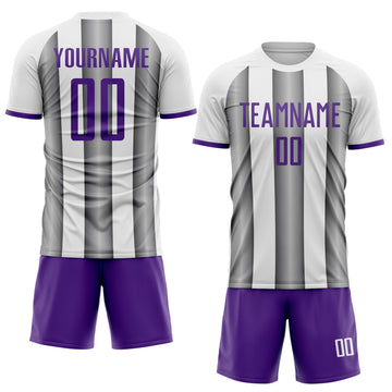 Custom White Purple-Steel Gray Gradient Vertical Stripe Argentina Style Sublimation Soccer Uniform Jersey
