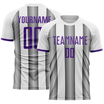 Custom White Purple-Steel Gray Gradient Vertical Stripe Argentina Style Sublimation Soccer Uniform Jersey