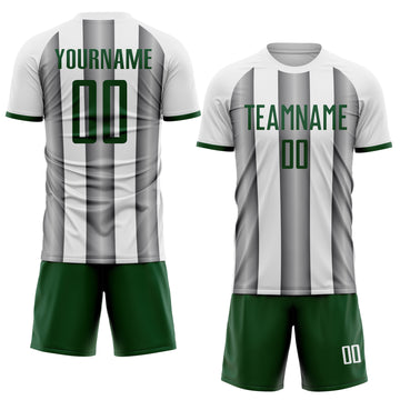 Custom White Green-Steel Gray Gradient Vertical Stripe Argentina Style Sublimation Soccer Uniform Jersey