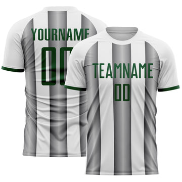 Custom White Green-Steel Gray Gradient Vertical Stripe Argentina Style Sublimation Soccer Uniform Jersey