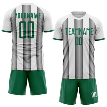 Custom White Kelly Green-Steel Gray Gradient Vertical Stripe Argentina Style Sublimation Soccer Uniform Jersey