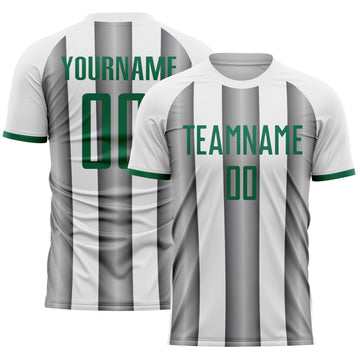 Custom White Kelly Green-Steel Gray Gradient Vertical Stripe Argentina Style Sublimation Soccer Uniform Jersey