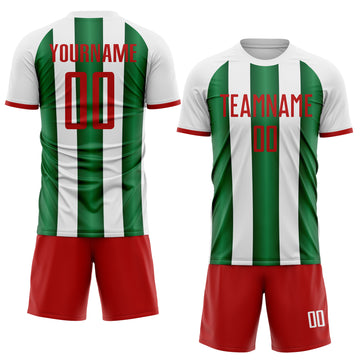 Custom White Red-Green Gradient Vertical Stripe Argentina Style Sublimation Soccer Uniform Jersey