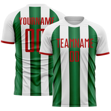 Custom White Red-Green Gradient Vertical Stripe Argentina Style Sublimation Soccer Uniform Jersey