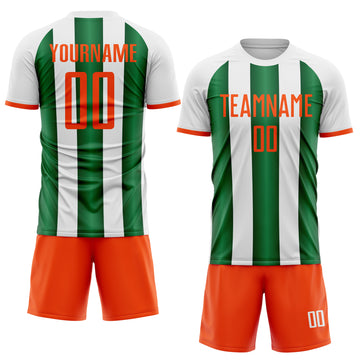 Custom White Orange-Green Gradient Vertical Stripe Argentina Style Sublimation Soccer Uniform Jersey