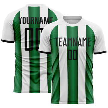 Custom White Black-Green Gradient Vertical Stripe Argentina Style Sublimation Soccer Uniform Jersey