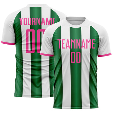 Custom White Pink-Green Gradient Vertical Stripe Argentina Style Sublimation Soccer Uniform Jersey