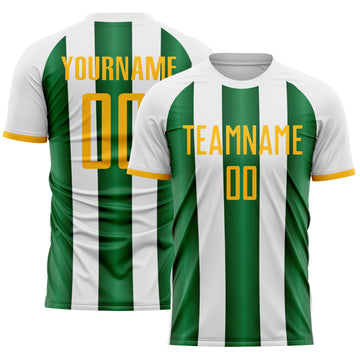 Custom White Gold-Green Gradient Vertical Stripe Argentina Style Sublimation Soccer Uniform Jersey