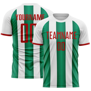 Custom White Red-Kelly Green Gradient Vertical Stripe Argentina Style Sublimation Soccer Uniform Jersey