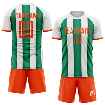 Custom White Orange-Kelly Green Gradient Vertical Stripe Argentina Style Sublimation Soccer Uniform Jersey