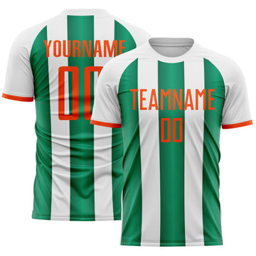 Custom White Orange-Kelly Green Gradient Vertical Stripe Argentina Style Sublimation Soccer Uniform Jersey