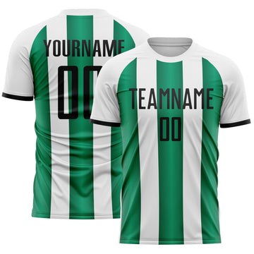 Custom White Black-Kelly Green Gradient Vertical Stripe Argentina Style Sublimation Soccer Uniform Jersey