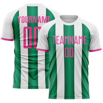 Custom White Pink-Kelly Green Gradient Vertical Stripe Argentina Style Sublimation Soccer Uniform Jersey